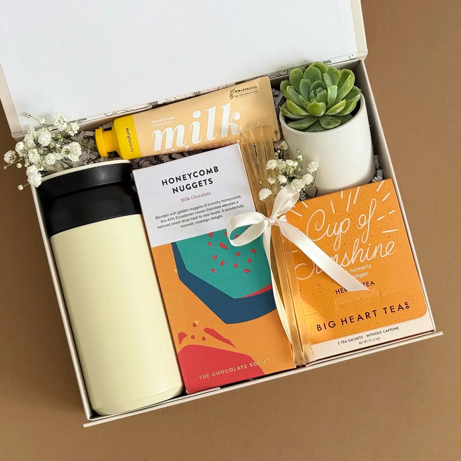 Sunshine & Honey Gift Box – Tea, Chocolate, Succulent & Self-Care
