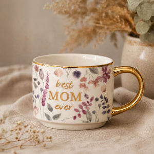 Best Mom Ever Floral Mug with Gold Accents (14 oz)