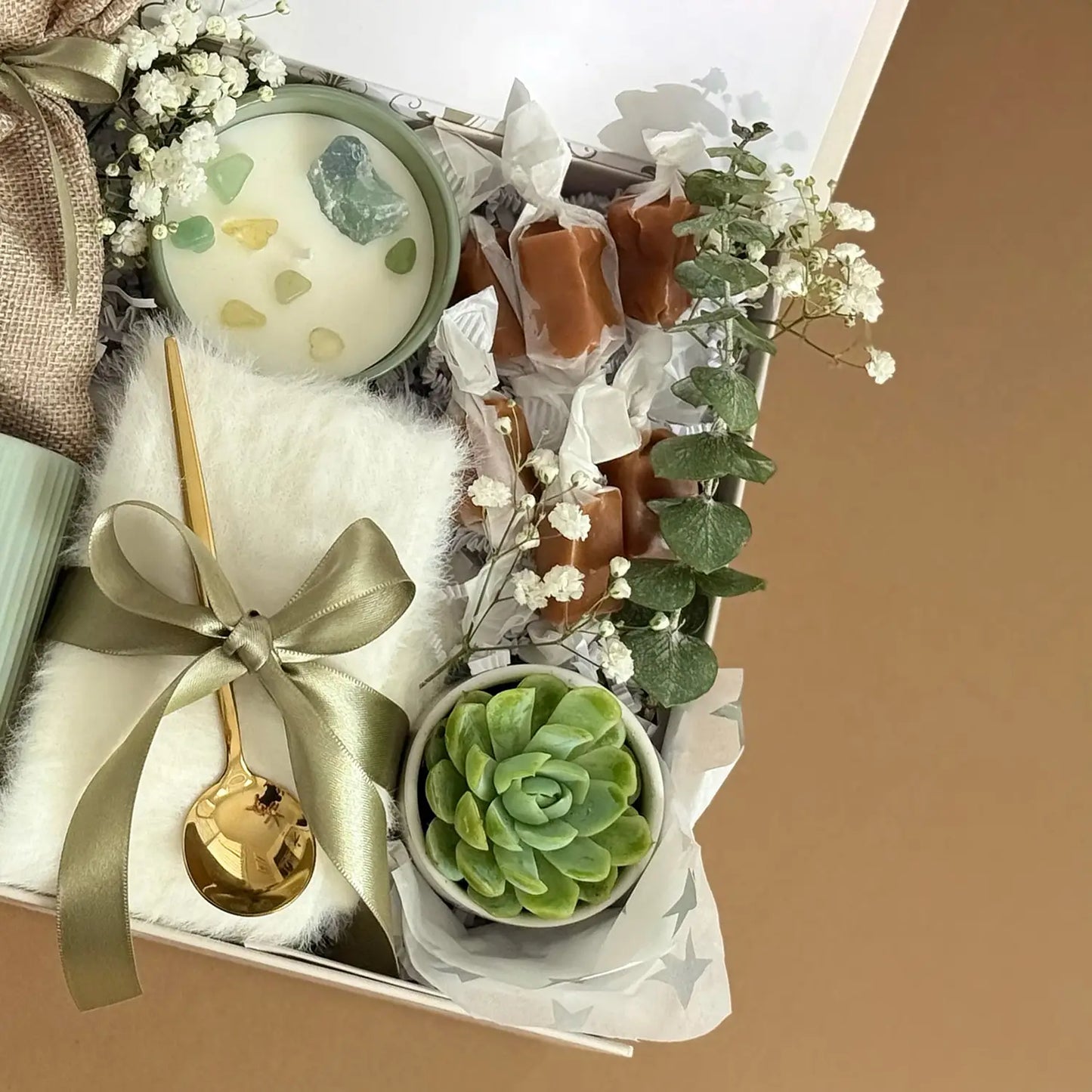 succulent gift arrangements Sage Summer Gift Basket – Cozy Mug, Succulent, Berry Tea & Sweet Treat – Happy Hygge Gifts