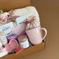 Luxurious Pink Self-Care Gift Box with Mug, Skincare Items and Cozy Accessories | Premium Spa Day Pampering Package