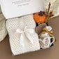 Hello Pumpkin Fall Hygge Gift Set with Blanket, Ceramic Pumpkin, and Mug