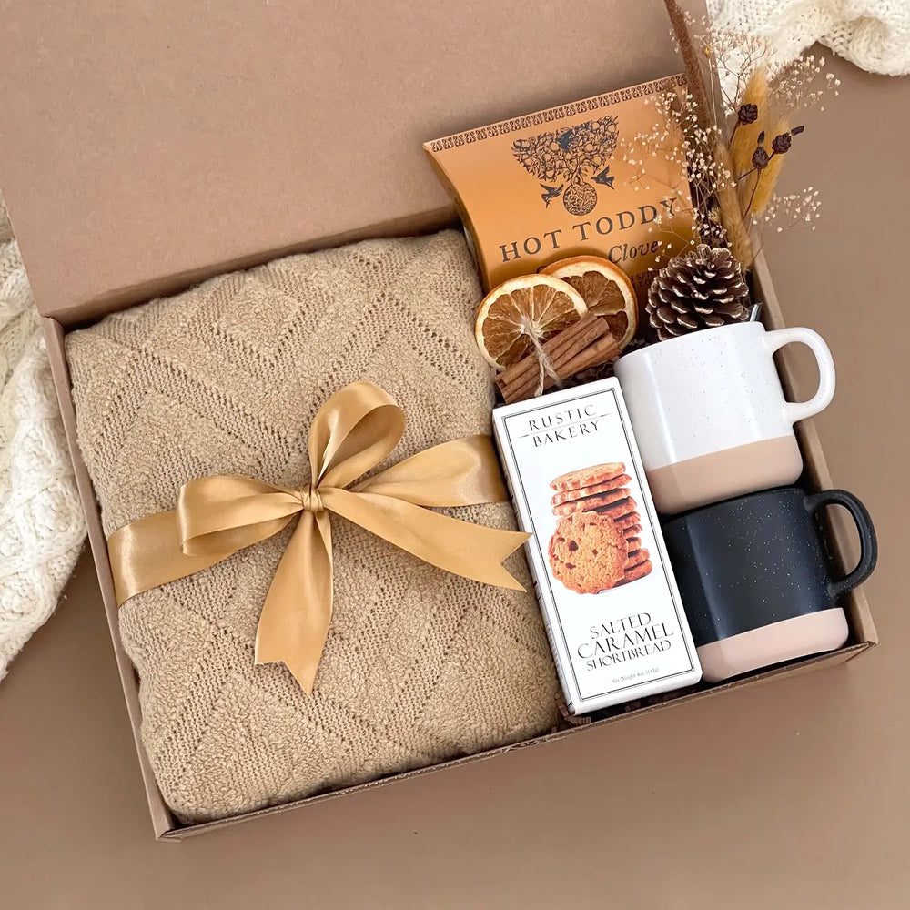 Gift Basket for Couples | Gift Set with Two Mugs, Hot Toddy Mix