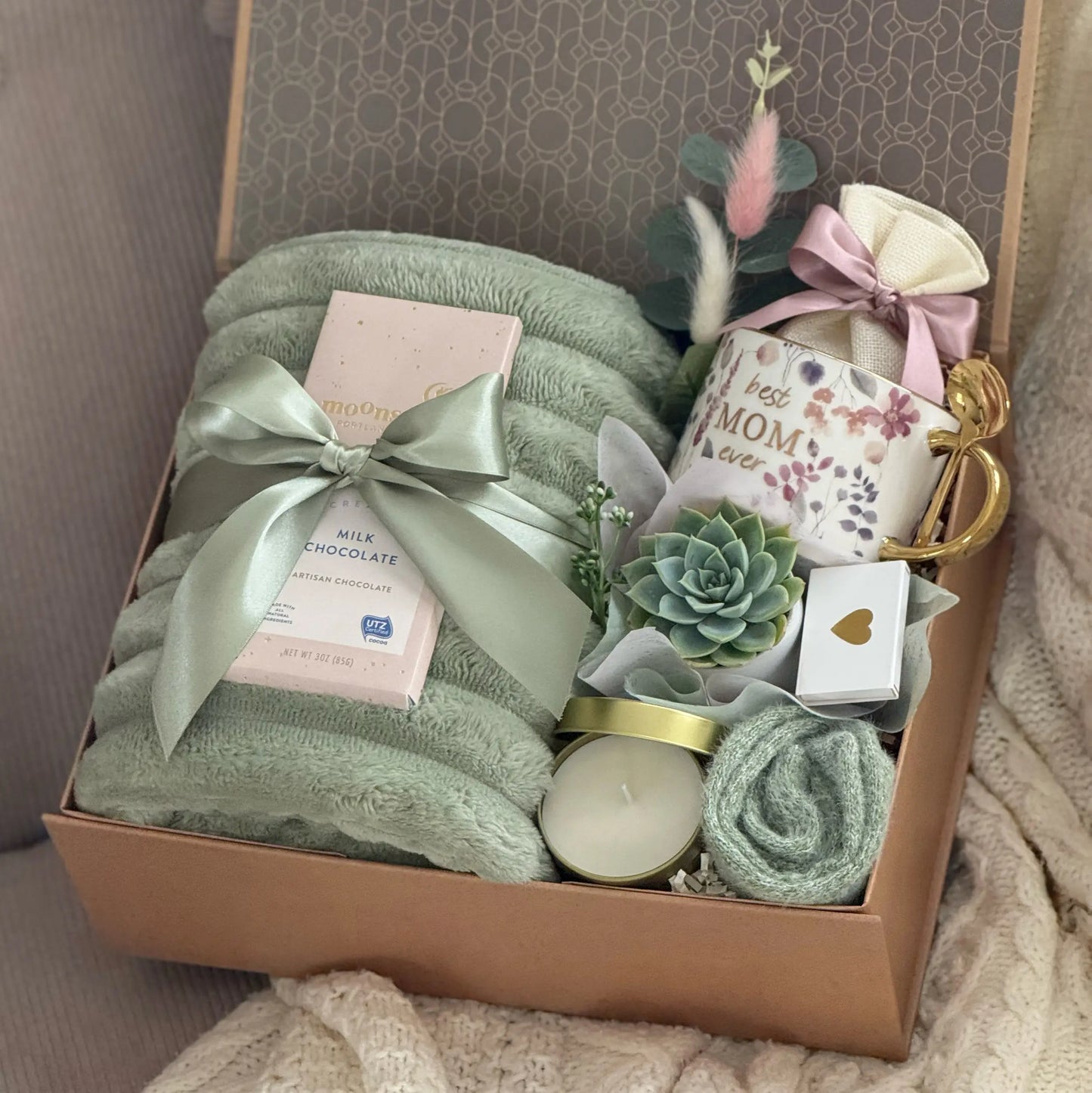 succulents for mom Herbs & Flowers – Blanket, Mug, Tea, Chocolate & Succulent Gift for Mo – Happy Hygge Gifts