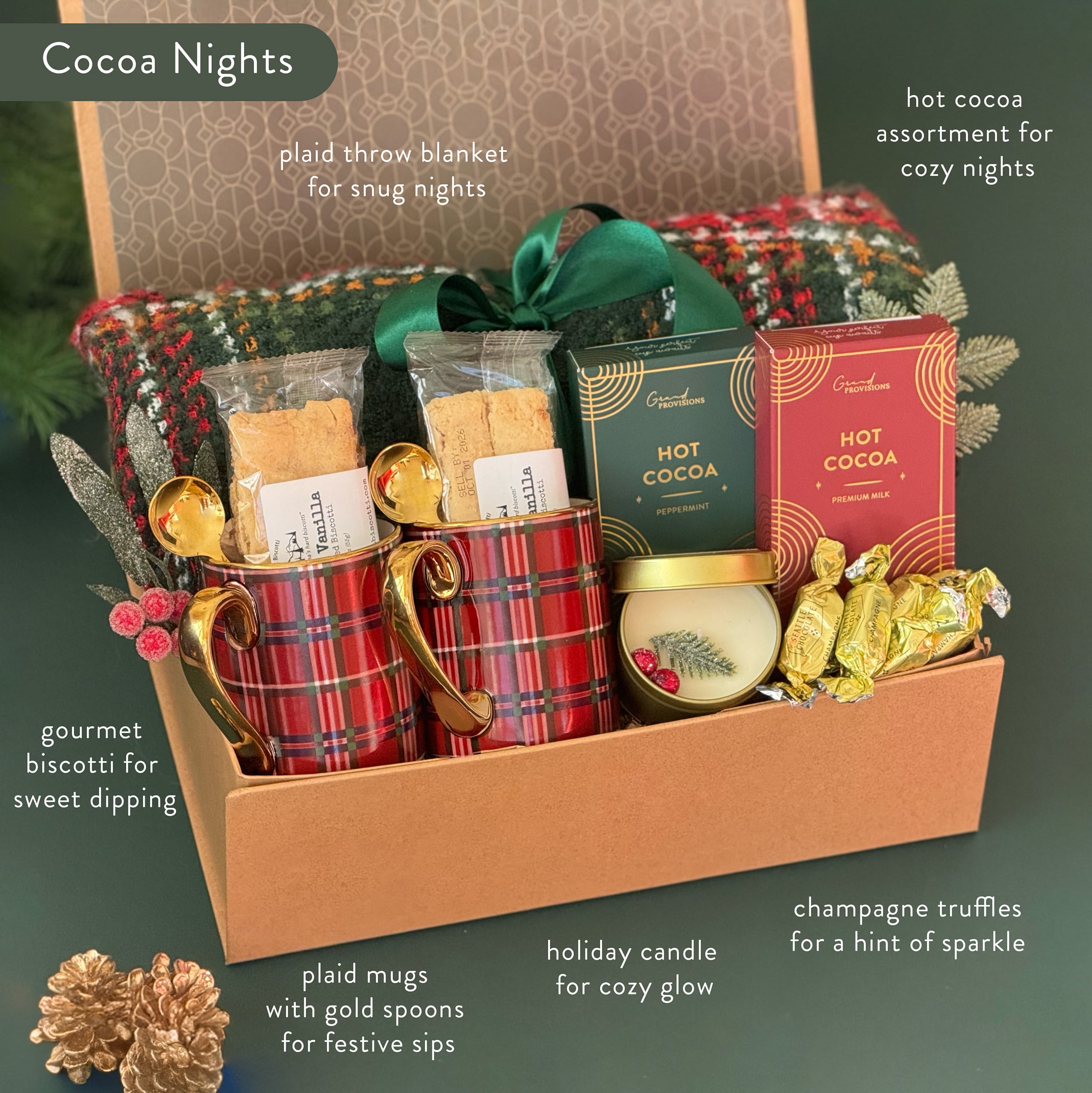 Cozy Cocoa Nights Gift Box | Holiday Mugs, Blanket & Sweet Winter