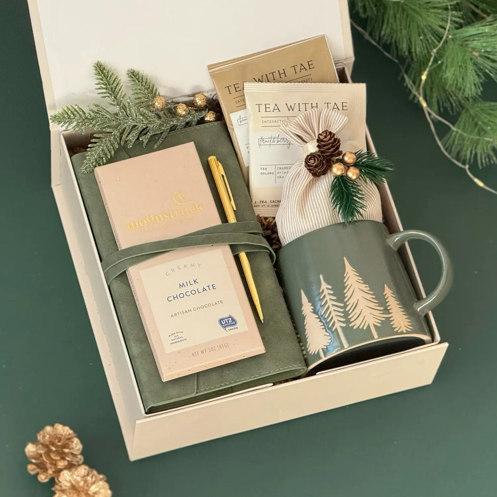 Evergreen Moments Gift Box | Holiday Mug, Chocolate & Velvet Journal ...