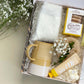 Happy Sunny Summer Gift Basket | Gift with Ceramic Mug, Bath Salts, Hand Cream, Lemon Cookies, and Cozy Socks