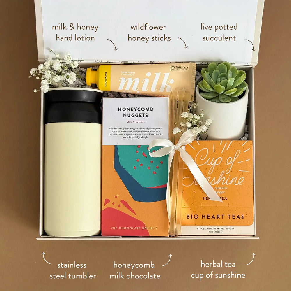 Sunshine & Honey Gift Box – Tea, Chocolate, Succulent & Self-Care