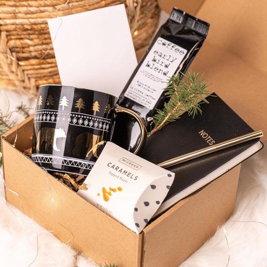 Hygge Christmas Gift Box with Coffee, Mug, Journal, Pen and Holiday Treats