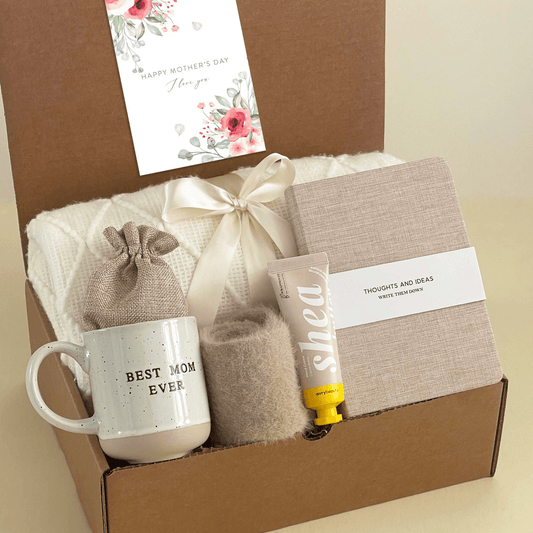 Happy Mother's Day Gift Box with Blanket & Socks | Cozy Gift Basket for Her |Thank You Gift for Mom, Nana, Daughter, Friend, Wife