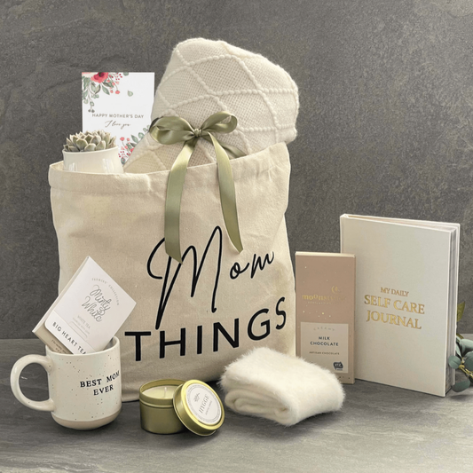 Mother’s Day Gift for MOM | Gift Set with Blanket, Socks, Succulent | Self Care Package for Her