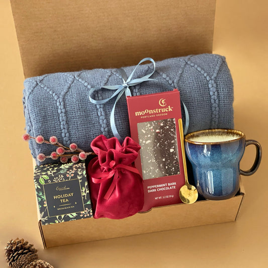 Cozy Unisex Holiday Hygge Gift Set with Blanket & Premium Seasonal Treats