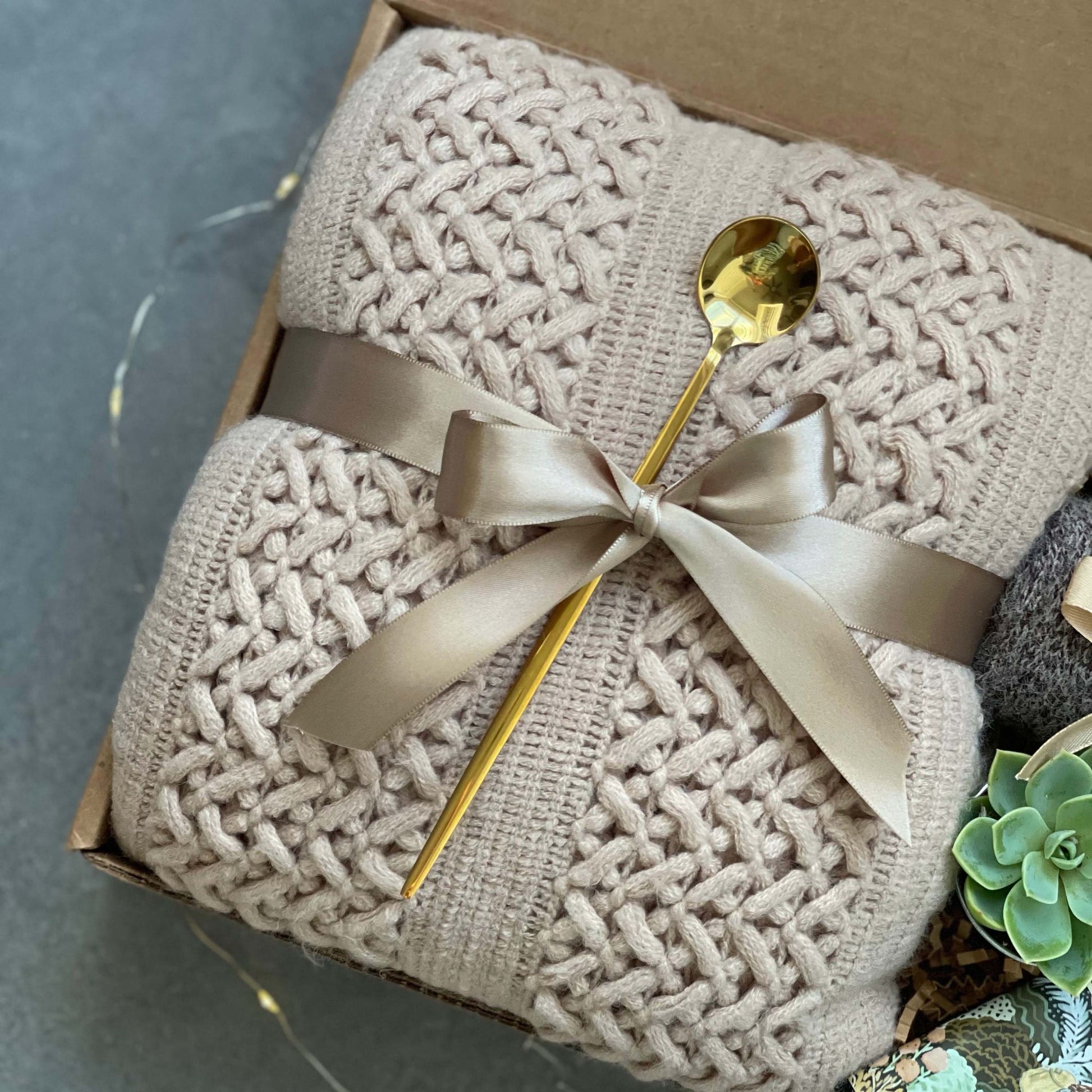 Birthday Gifts for Her Hygge Gift Basket With Blanket, Succulent