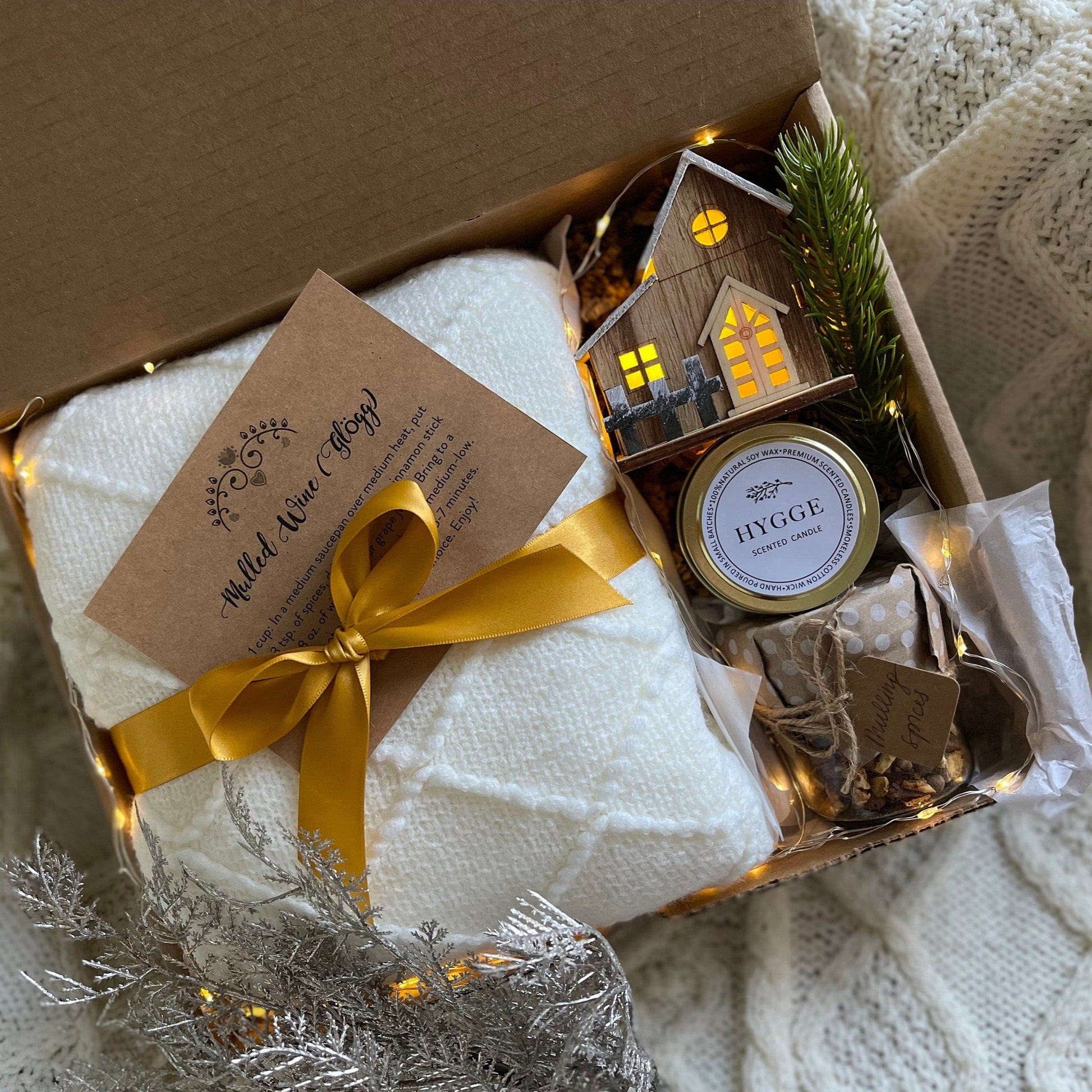 Christmas Gift Box, Happy Holiday Gift, Christmas Gift Set, Christmas Gift for Mom, Holiday Gift Hamper, 2 Yellow Candles - LoveNspire