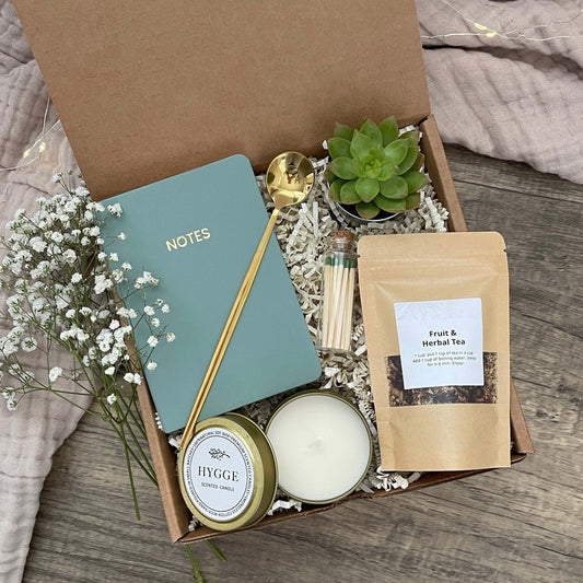 Thank you Gift Basket | Gift Box with Succulent, Candle, Notepad, & Golden Spoon