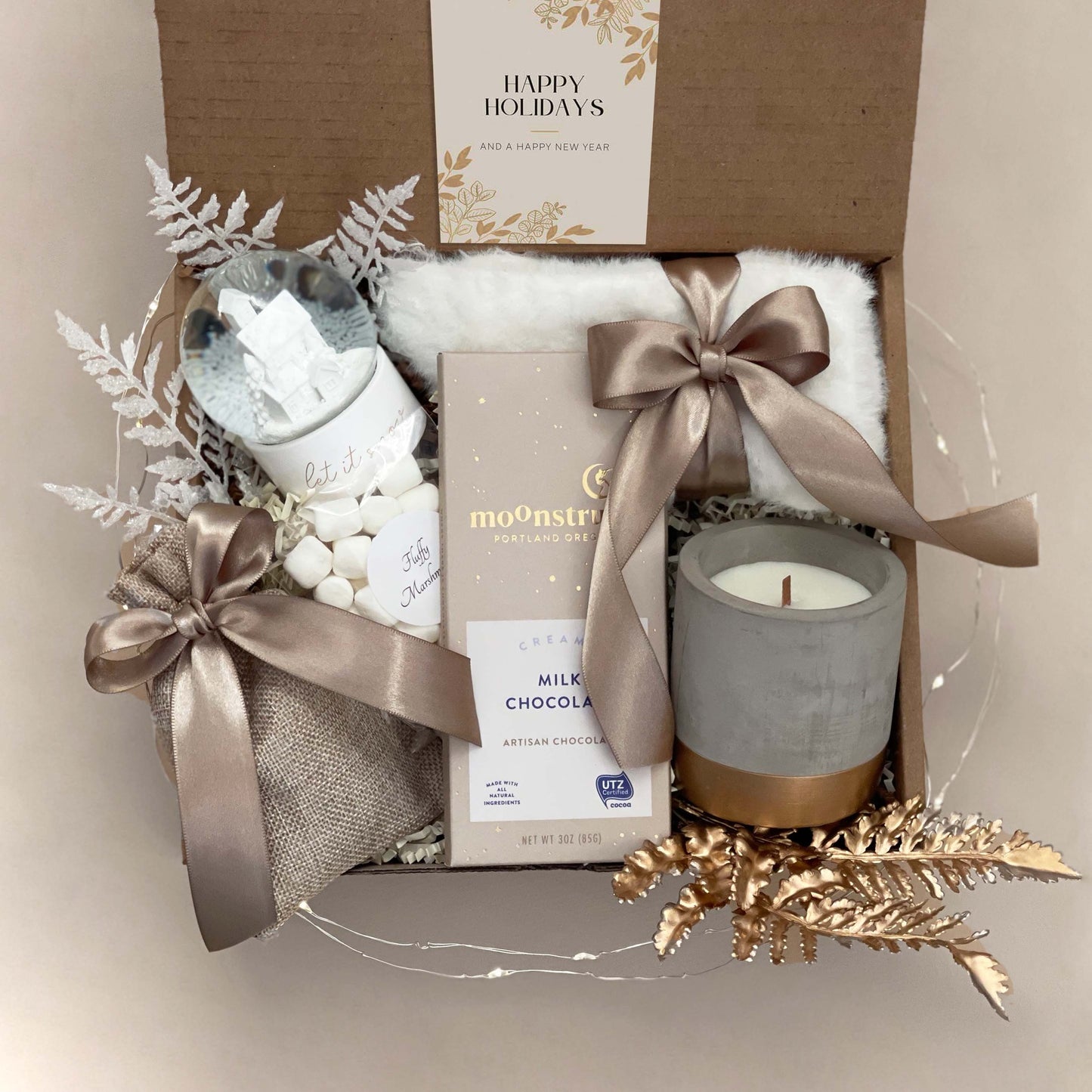 Christmas Gift Box, Happy Holiday Gift, Christmas Gift Set, Christmas Gift for Mom, Holiday Gift Hamper, 2 Yellow Candles - LoveNspire